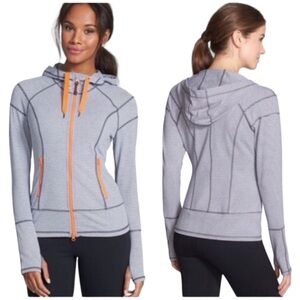 ZELLA Zip Up Athletic Jacket Hoodie Gray White G1